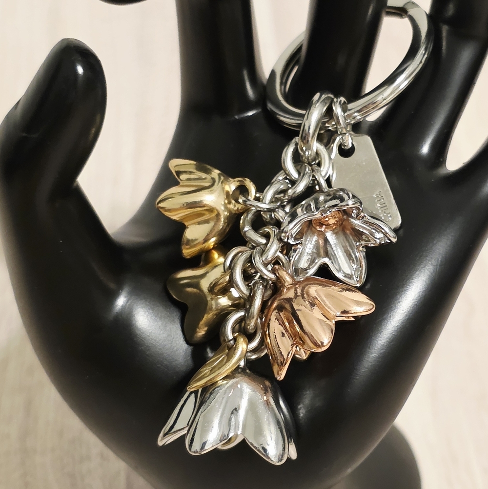 Coach Wildflowers Floral Keychain Bag Purse Charm Silver Rose Gold Tea Leaves - Picture 7 of 7